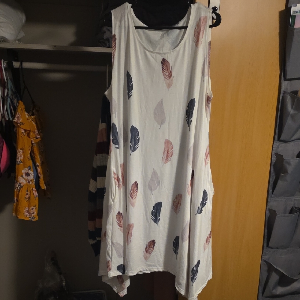 Asymmetrical Feather Print Dress